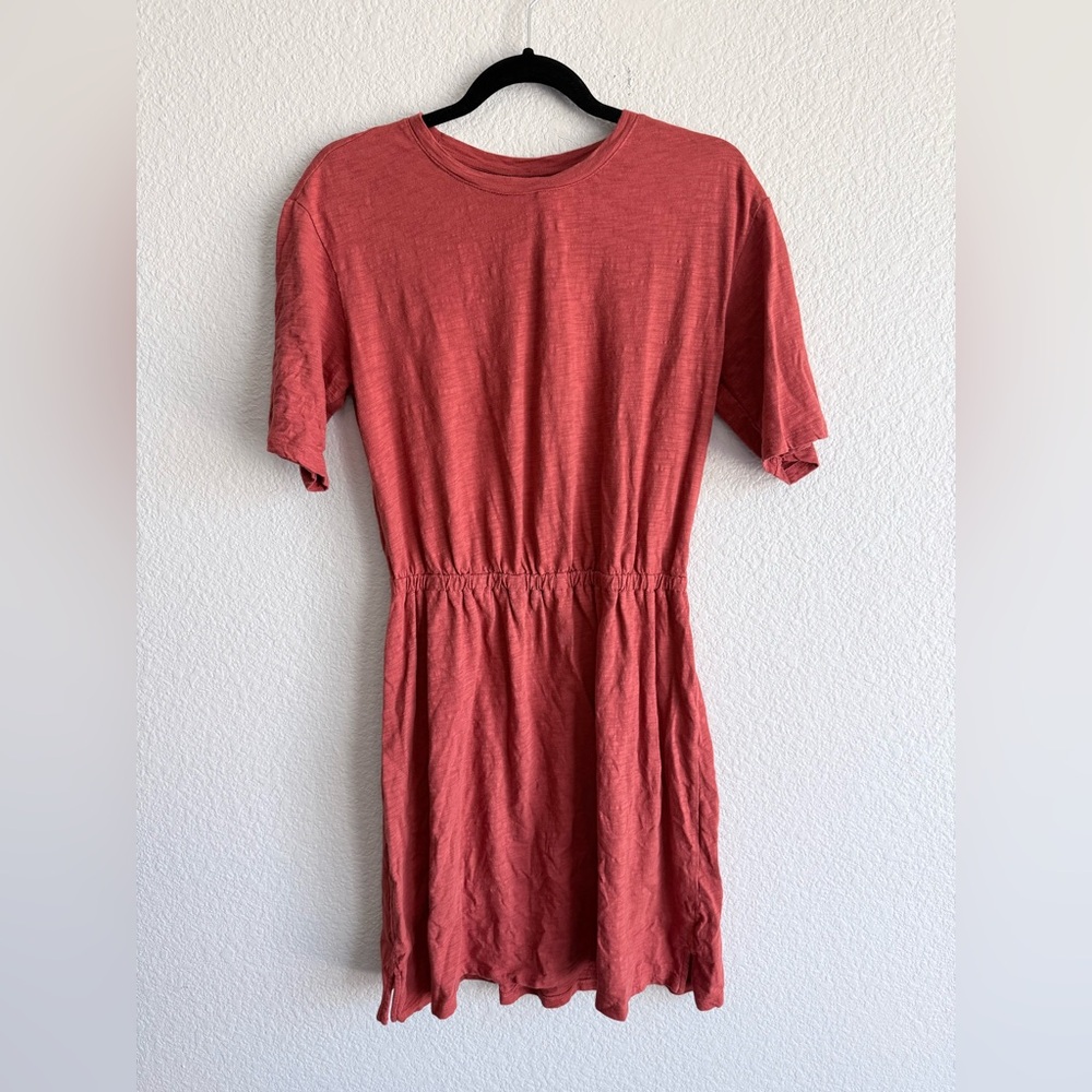 Casual Women's Short Sleeve Gathered Waist Dress - rust red medium tall old navy